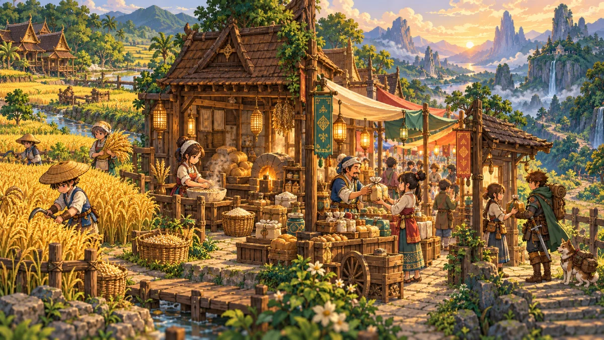 วงจรของเกม ฟาร์ม ผลิต ตลาด ผจญภัย และชุมชน