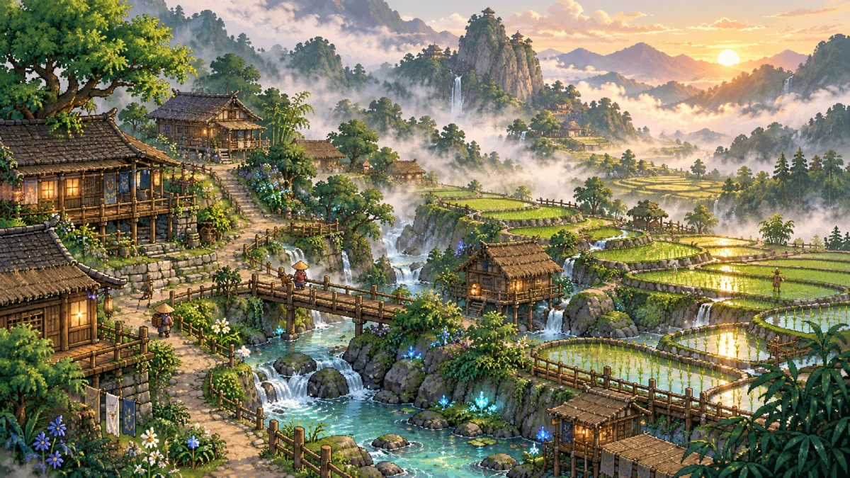 ภาพออกแบบเมืองที่ได้แรงบันดาลใจจากภูเขาและนาขั้นบันได