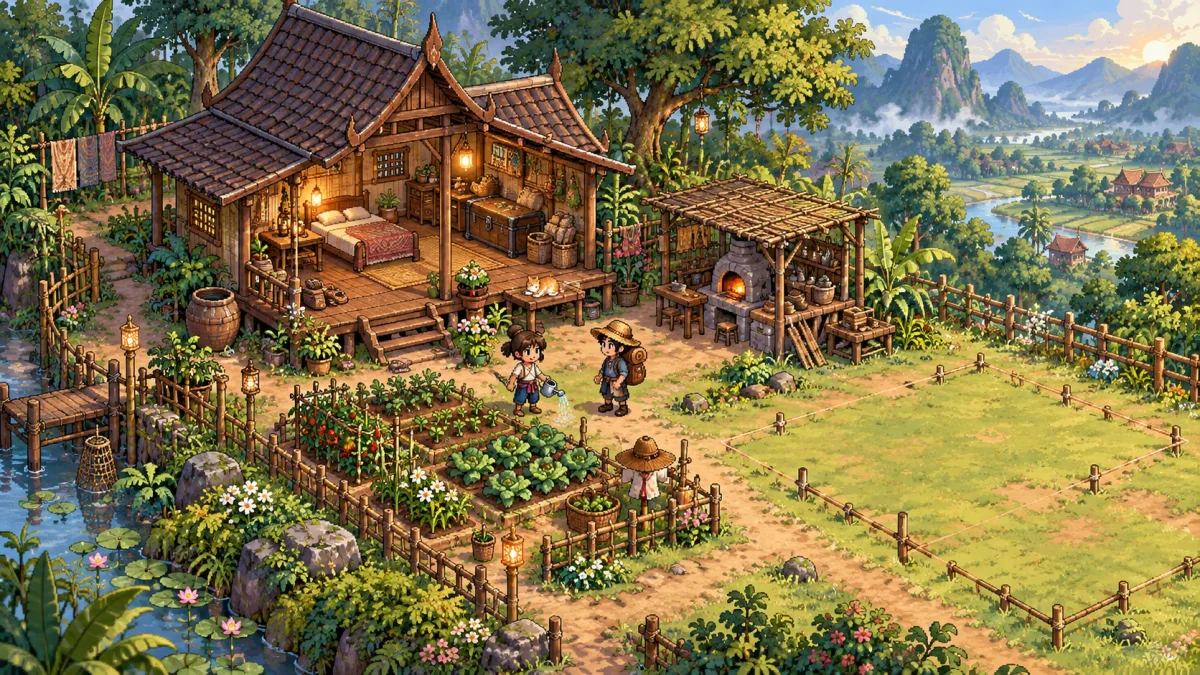 บ้าน แปลงผัก บ่อปลา และพื้นที่สร้างโรงงาน